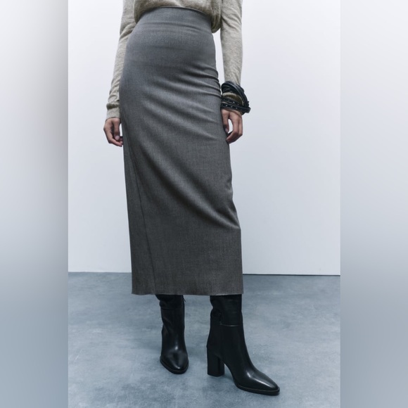 Zara Gray Midi Pencil Skirt ZW Collection - Picture 12 of 17